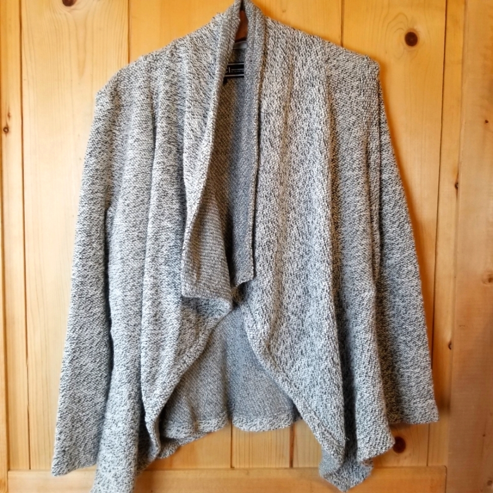 BNCI by Blanc Noir Open Front Cotton Blend Shawl Collar Cardigan Sweater